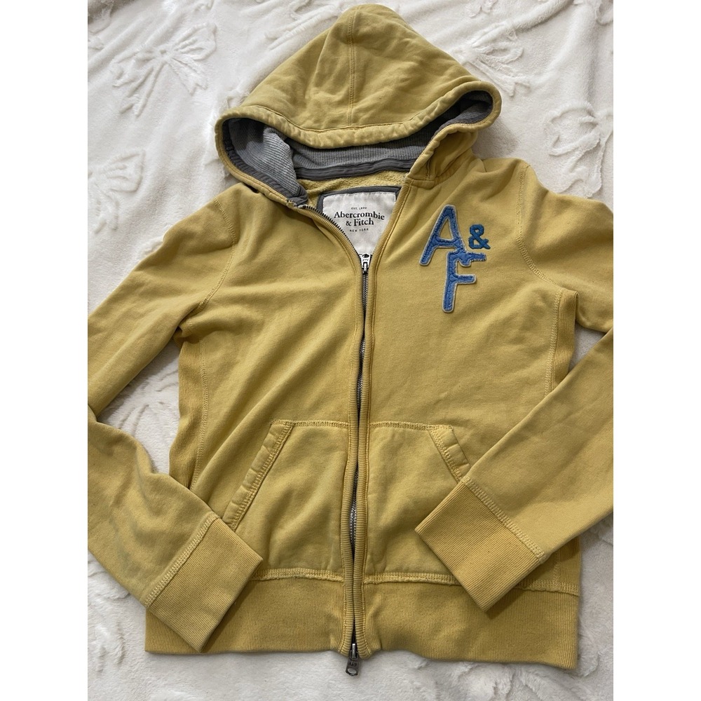 Abercrombie & Fitch Mustard Yellow Zip-Up Hoodie with Blue A&F Patch